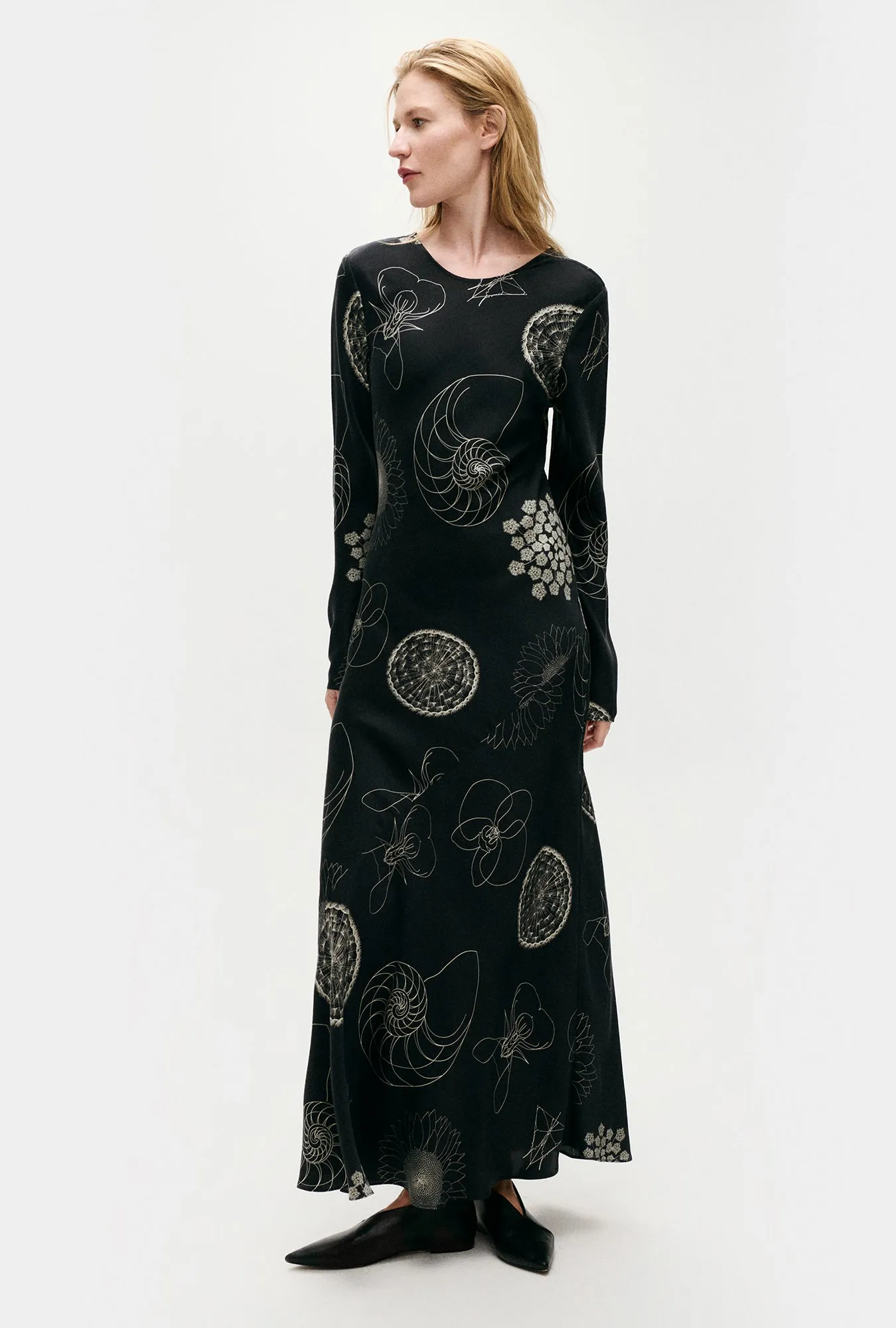 FULL SLEEVE BIAS DRESS FIBONACCI BLACK sold by Silk Laundry