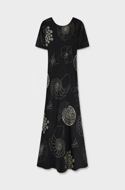 SHORT SLEEVE BIAS DRESS FIBONACCI BLACK sold by Silk Laundry