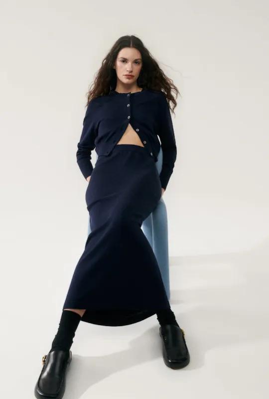 KNIT STRAIGHT SKIRT MIDNIGHT sold by Silk Laundry
