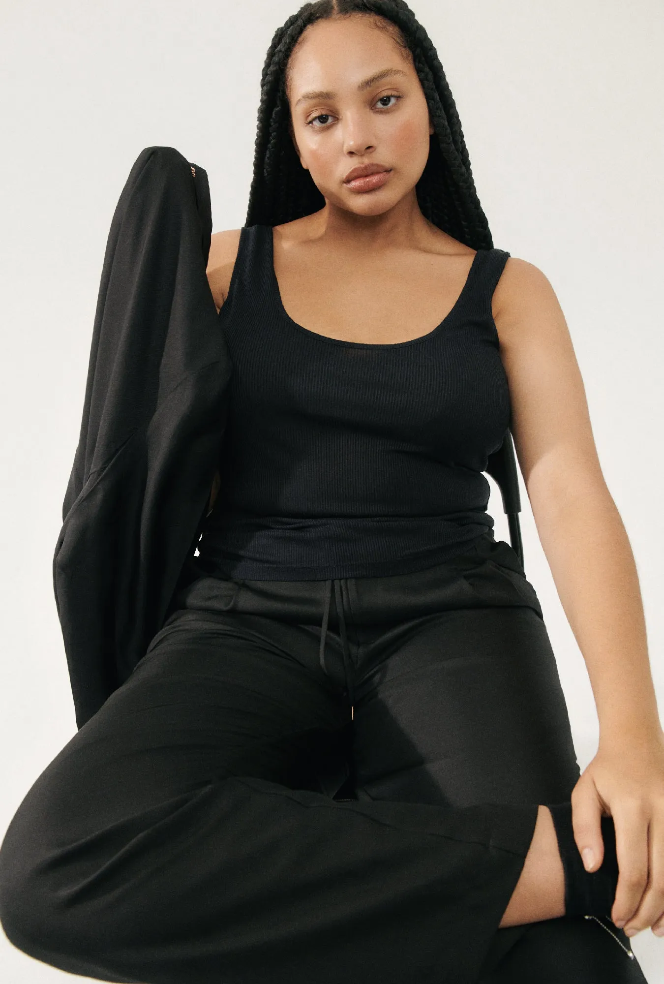 Ribbed Tank Black sold by Silk Laundry