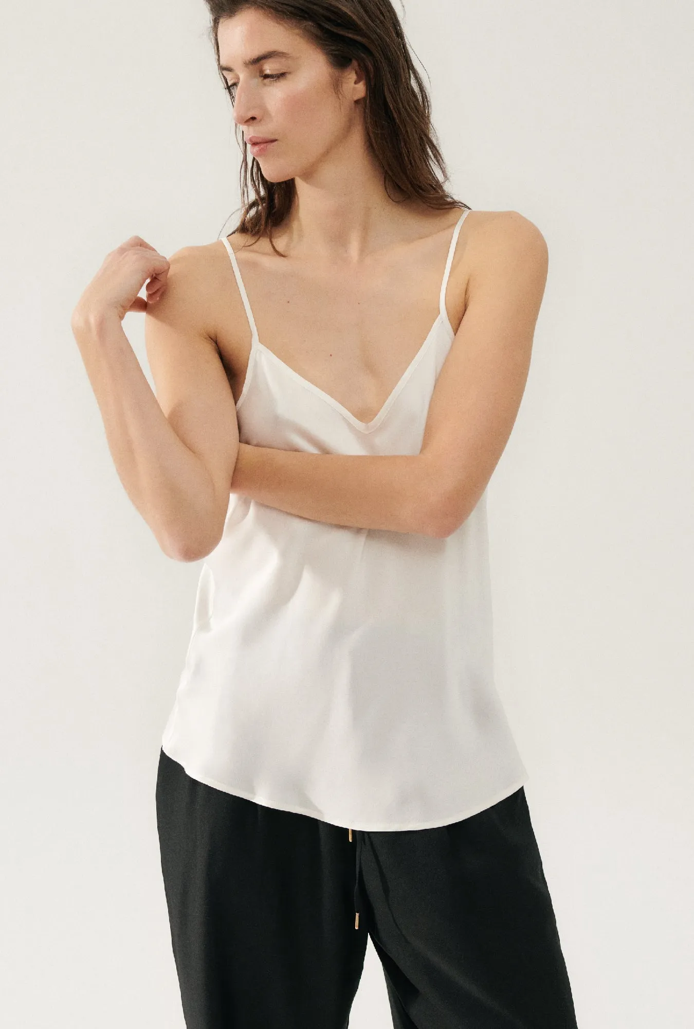Bias Cut Cami White sold by Silk Laundry