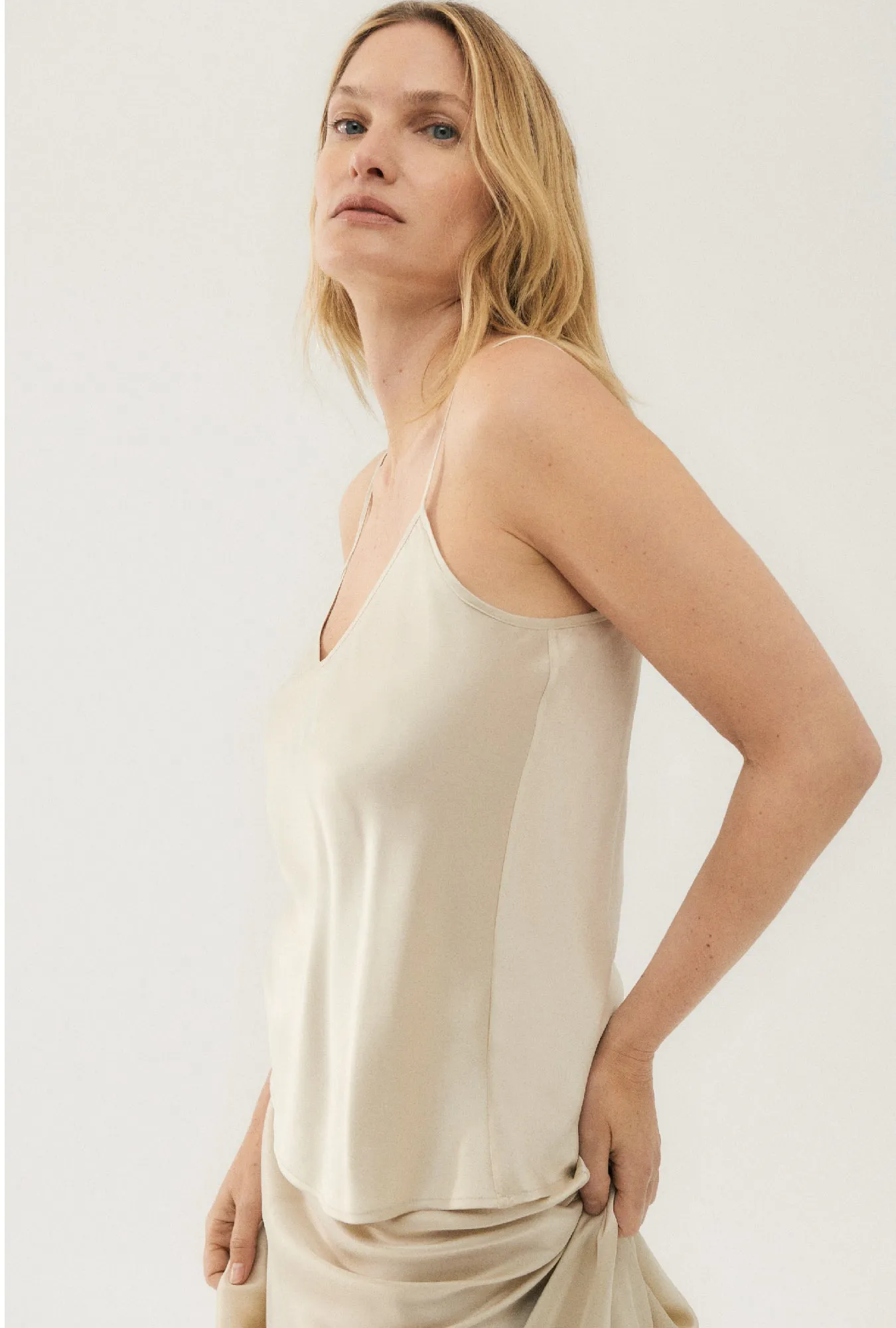 Bias Cut Cami Hazelnut sold by Silk Laundry