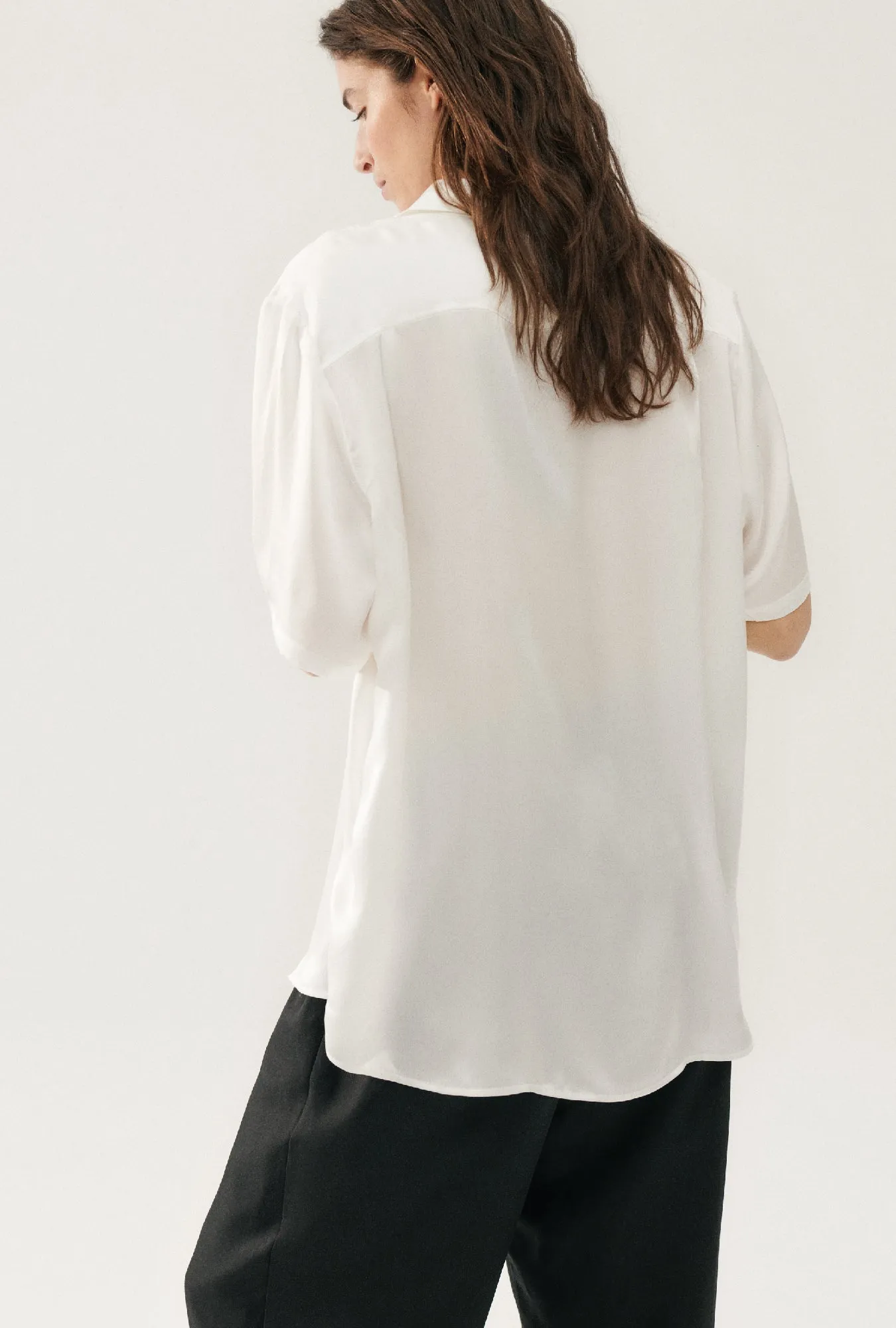 Short Sleeve Boyfriend Shirt White sold by Silk Laundry product image thumbnail 4