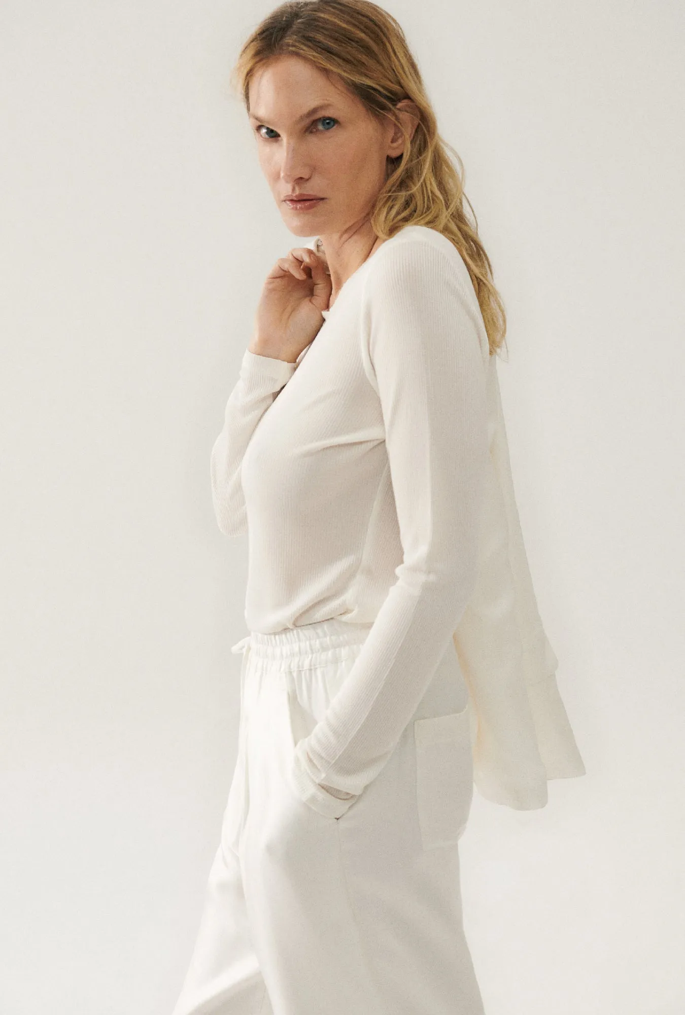 Ribbed Long Sleeve Top White sold by Silk Laundry product image thumbnail 3