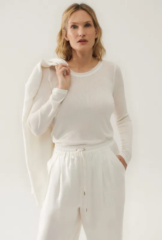 RIBBED LONG SLEEVE TOP WHITE sold by Silk Laundry