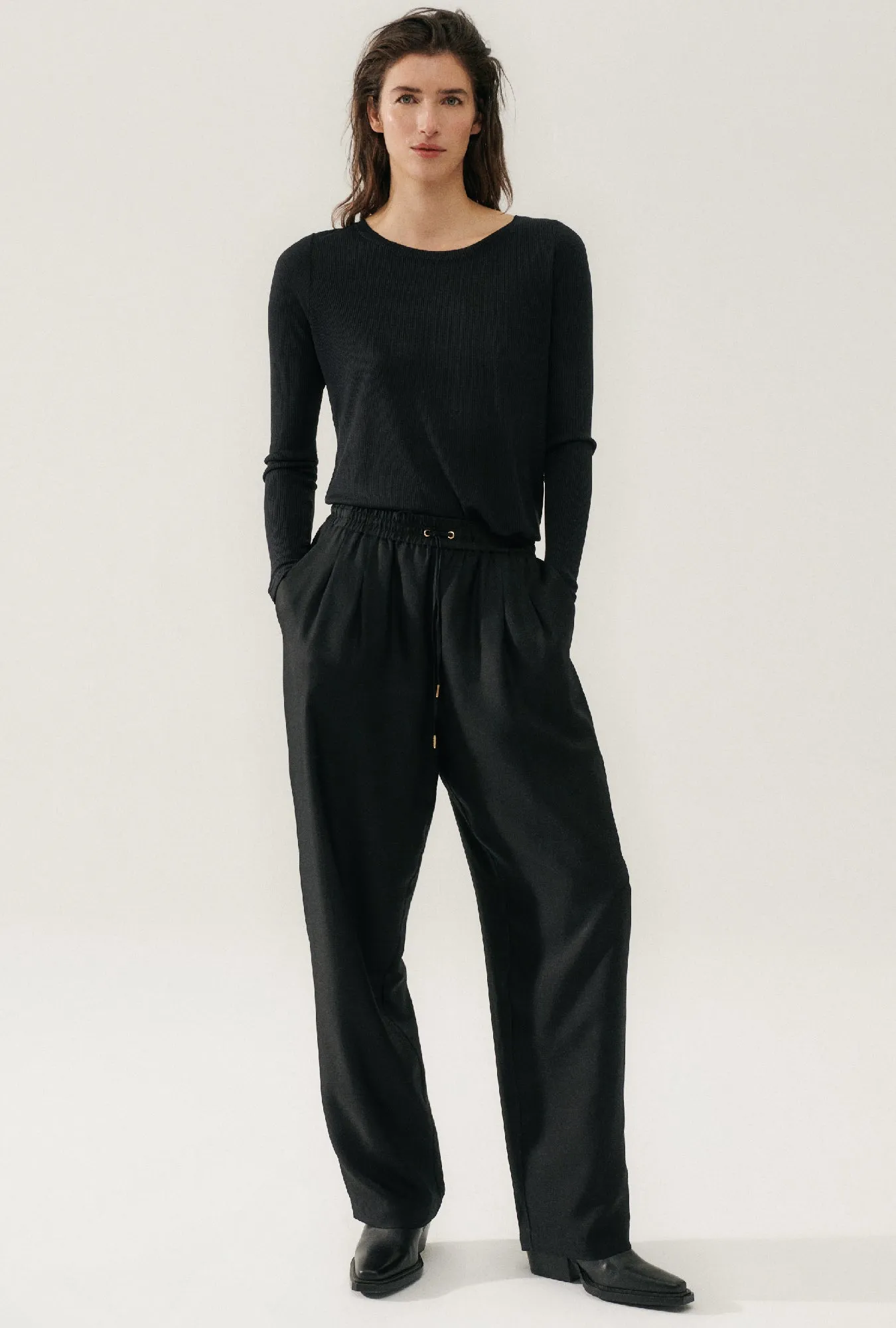 Ribbed Long Sleeve Top Black sold by Silk Laundry