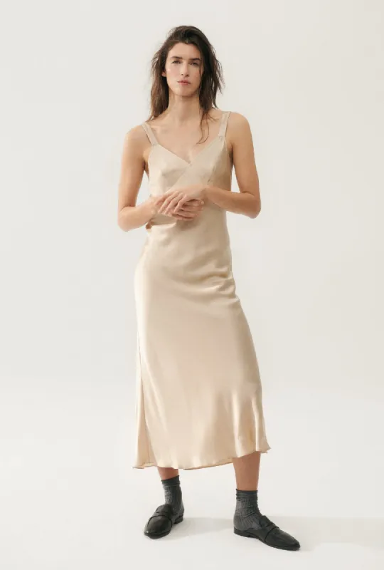 DECO RUCHED DRESS HAZELNUT sold by Silk Laundry