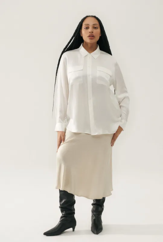 LONG BIAS CUT SKIRT HAZELNUT sold by Silk Laundry