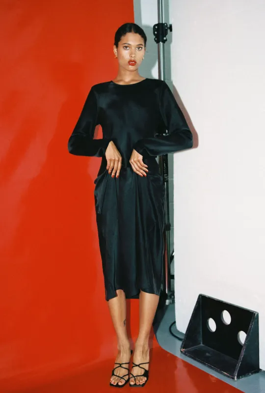 FULL SLEEVE BIAS DRESS BLACK sold by Silk Laundry