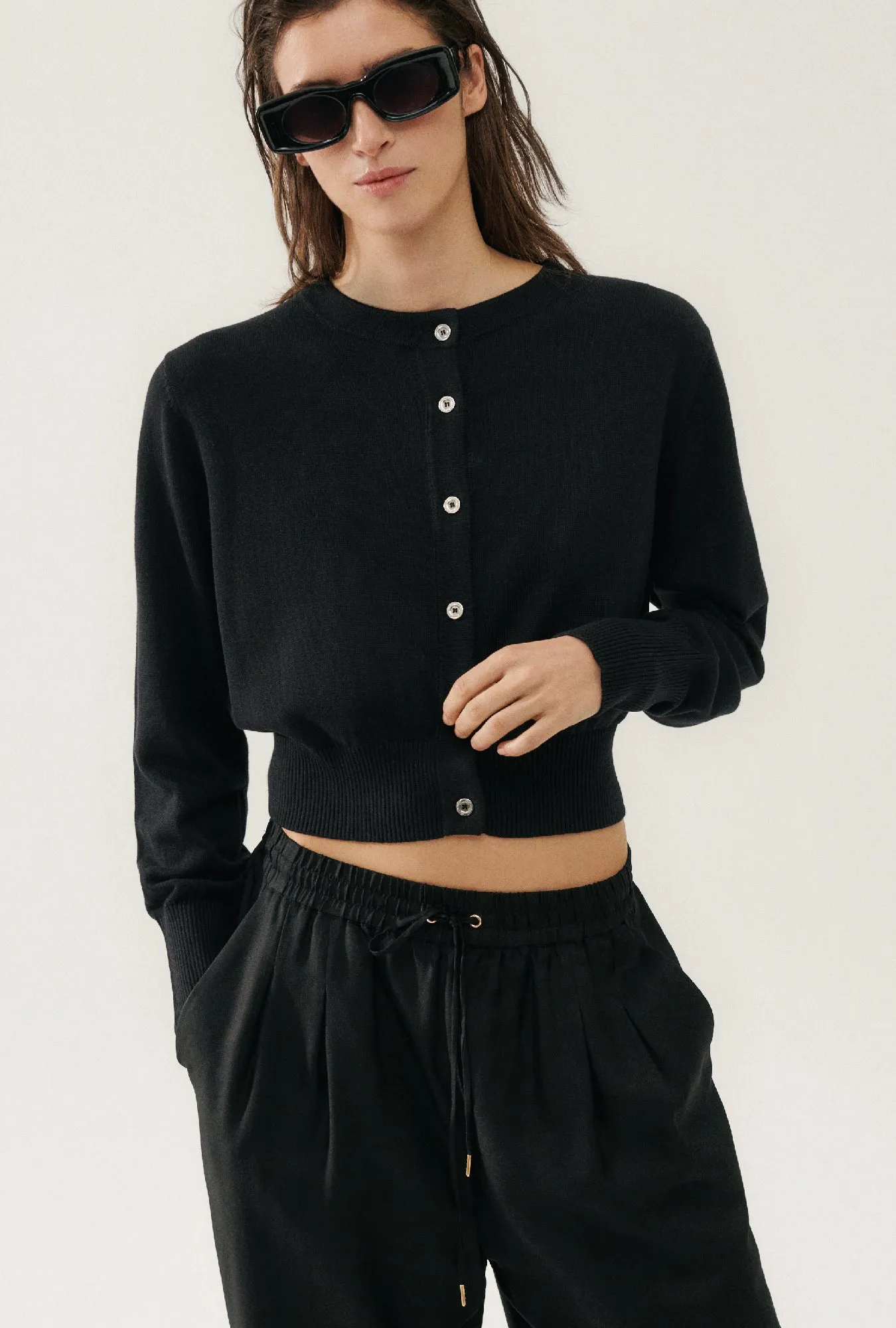 Cropped Cardigan Black sold by Silk Laundry