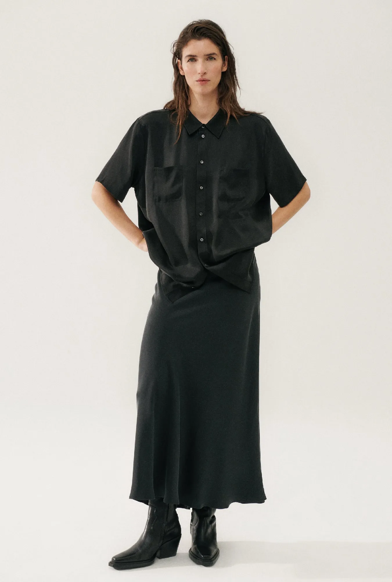 Long Bias Cut Skirt Black sold by Silk Laundry