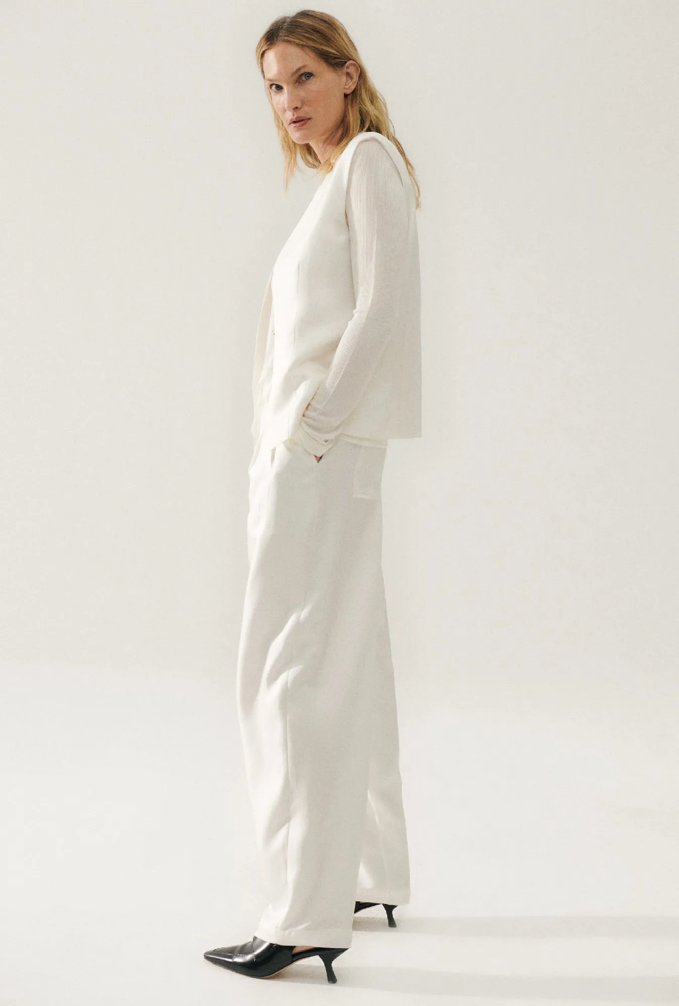 Twill Slouch Pants White sold by Silk Laundry