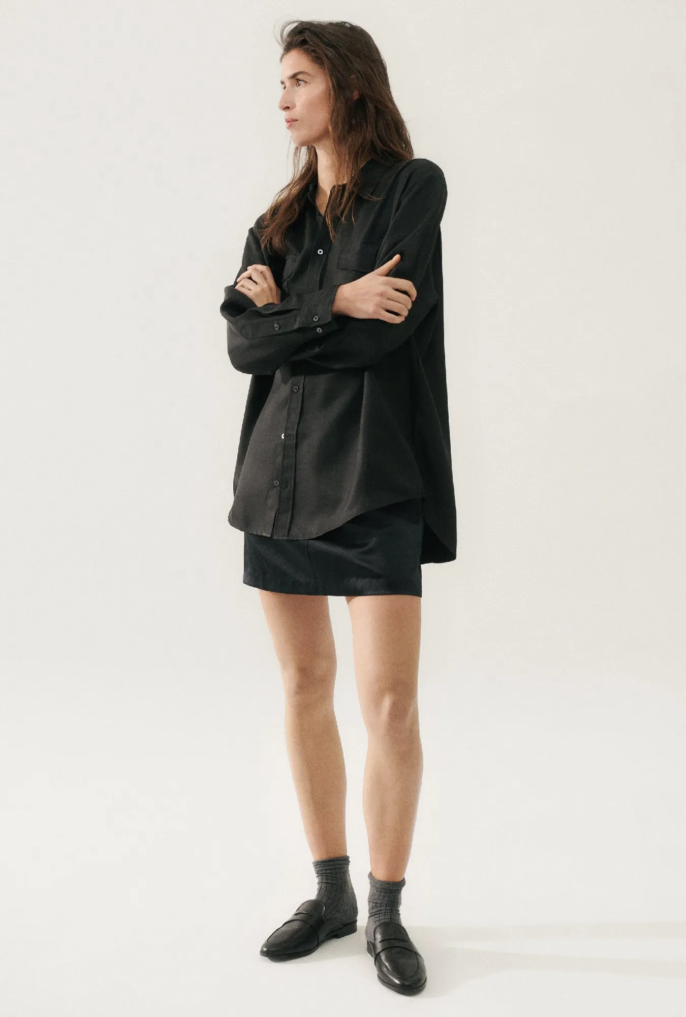 TWILL BOYFRIEND SHIRT BLACK sold by Silk Laundry product image thumbnail 3