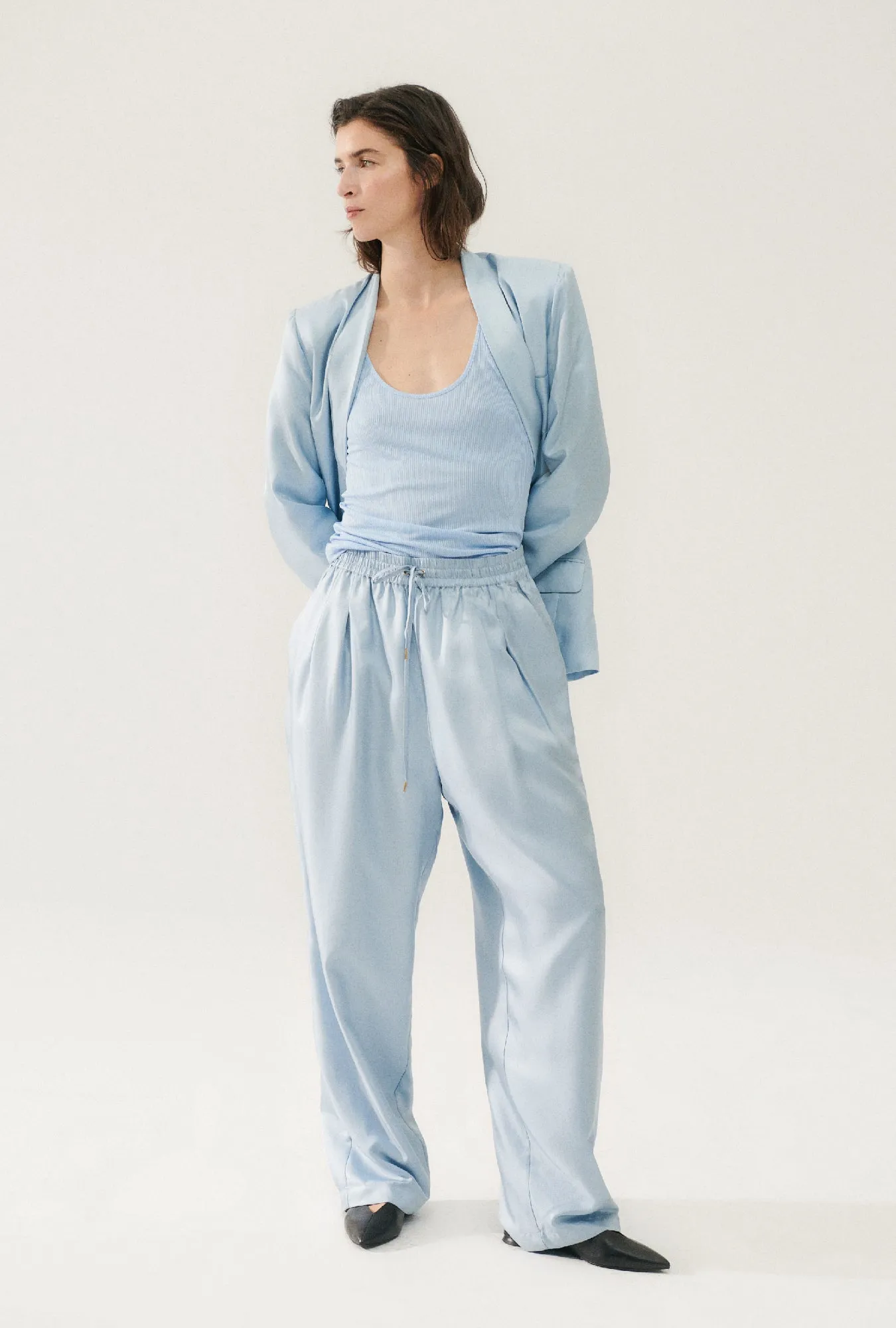 Twill Slouch Pants Sky sold by Silk Laundry