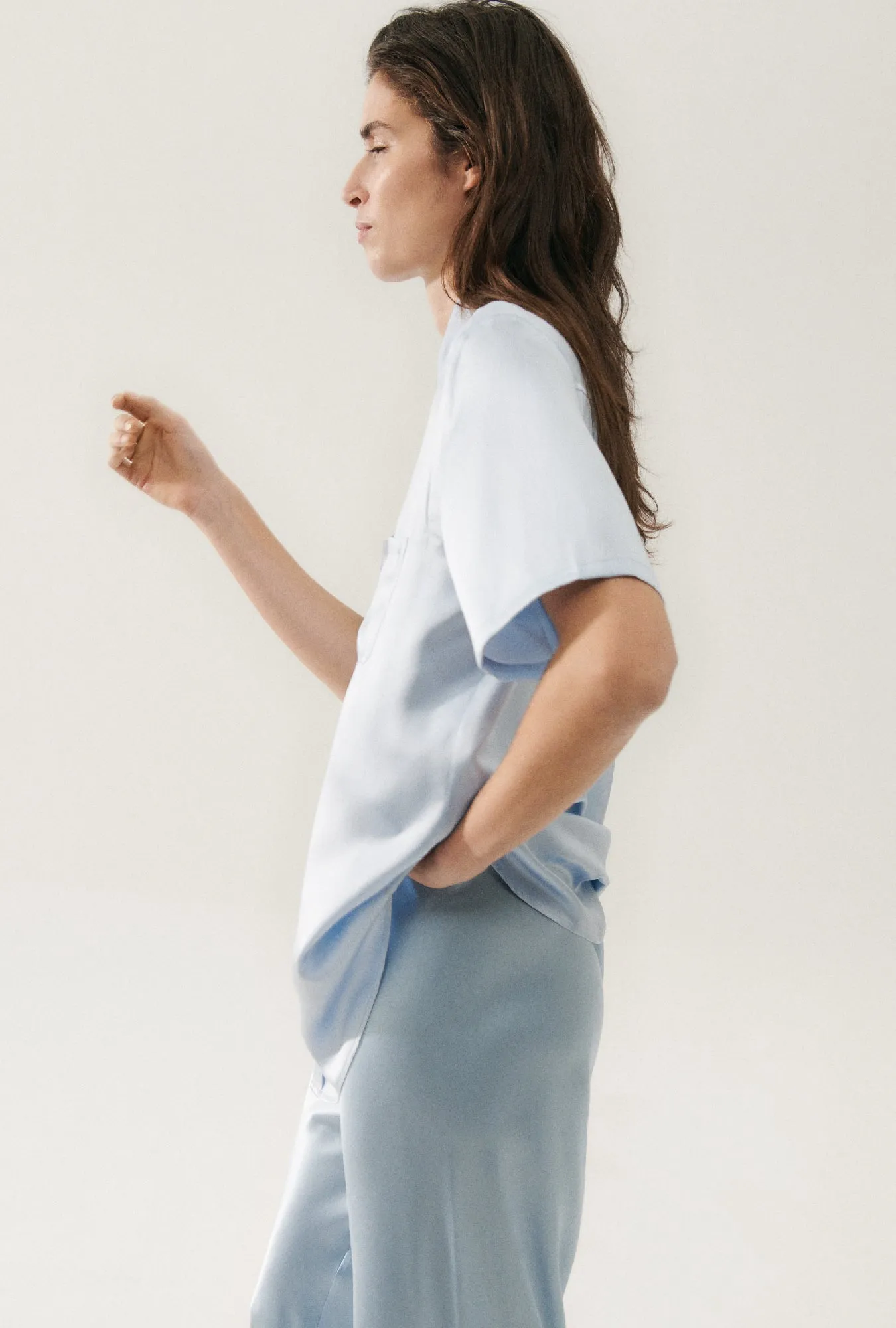 Short Sleeve Boyfriend Shirt Sky sold by Silk Laundry product image thumbnail 5