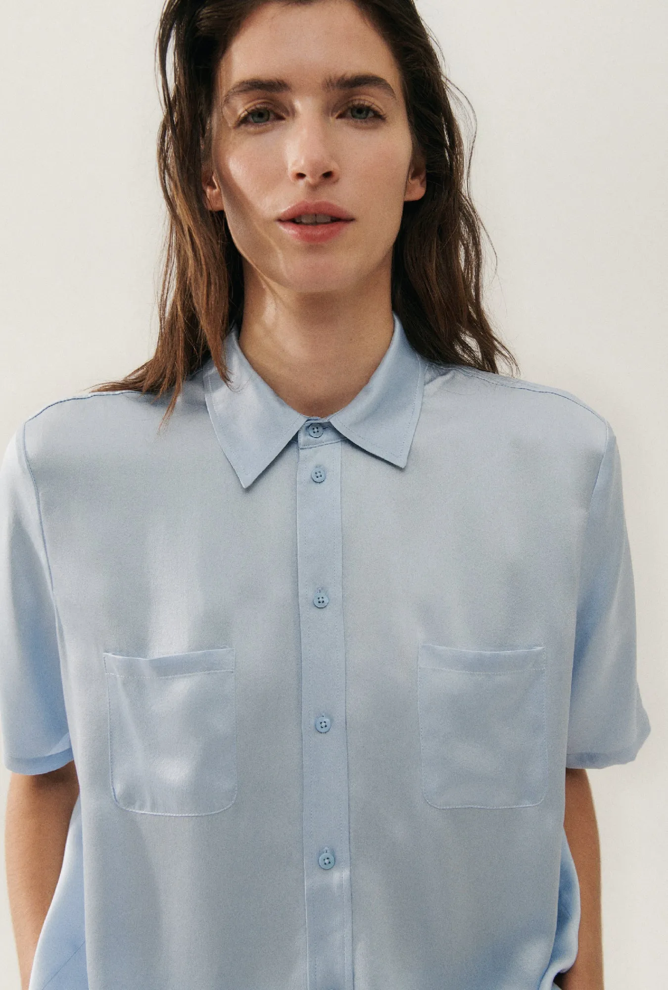 Short Sleeve Boyfriend Shirt Sky sold by Silk Laundry product image thumbnail 4