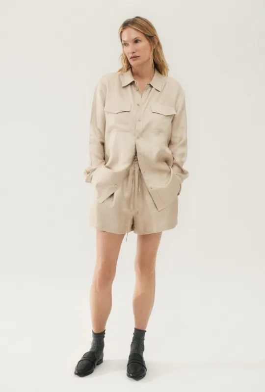 TWILL BOYFRIEND SHIRT HAZELNUT sold by Silk Laundry