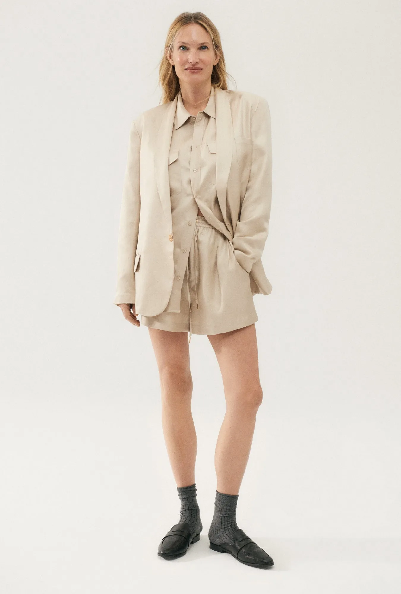 Twill Slouch Shorts Hazelnut sold by Silk Laundry