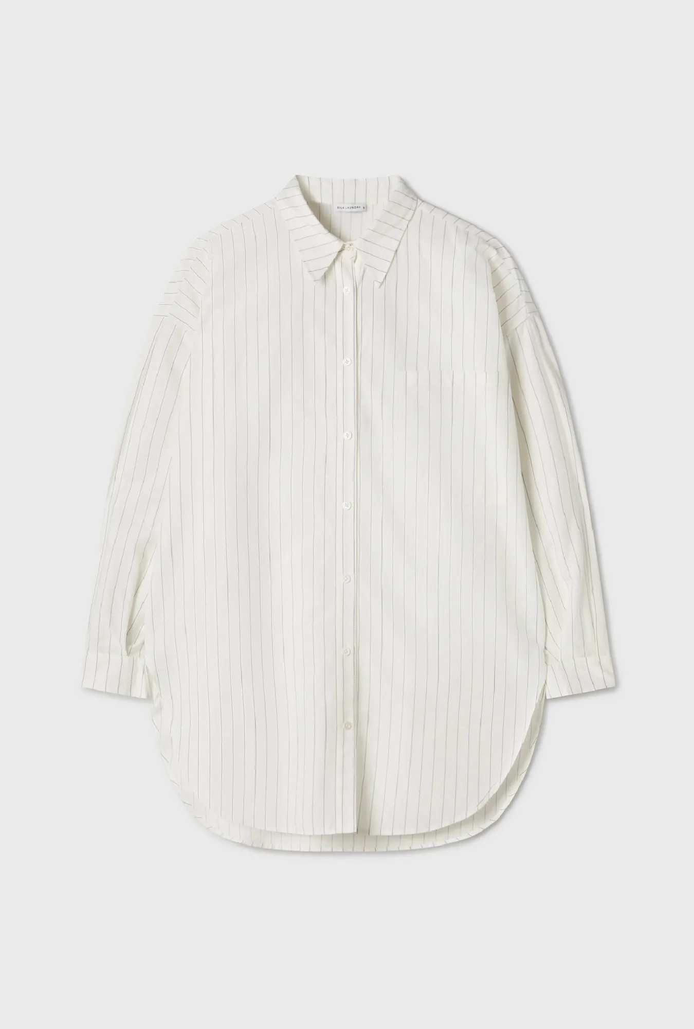 Cotton Silk Round Shirt White Pinstripe sold by Silk Laundry product image thumbnail 2