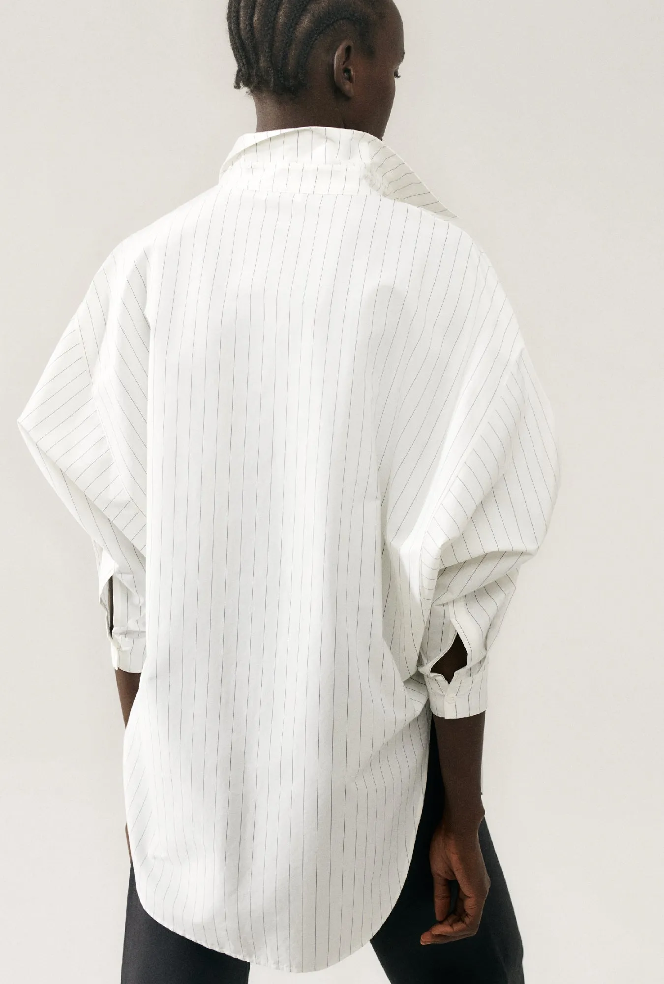 Cotton Silk Round Shirt White Pinstripe sold by Silk Laundry product image thumbnail 4