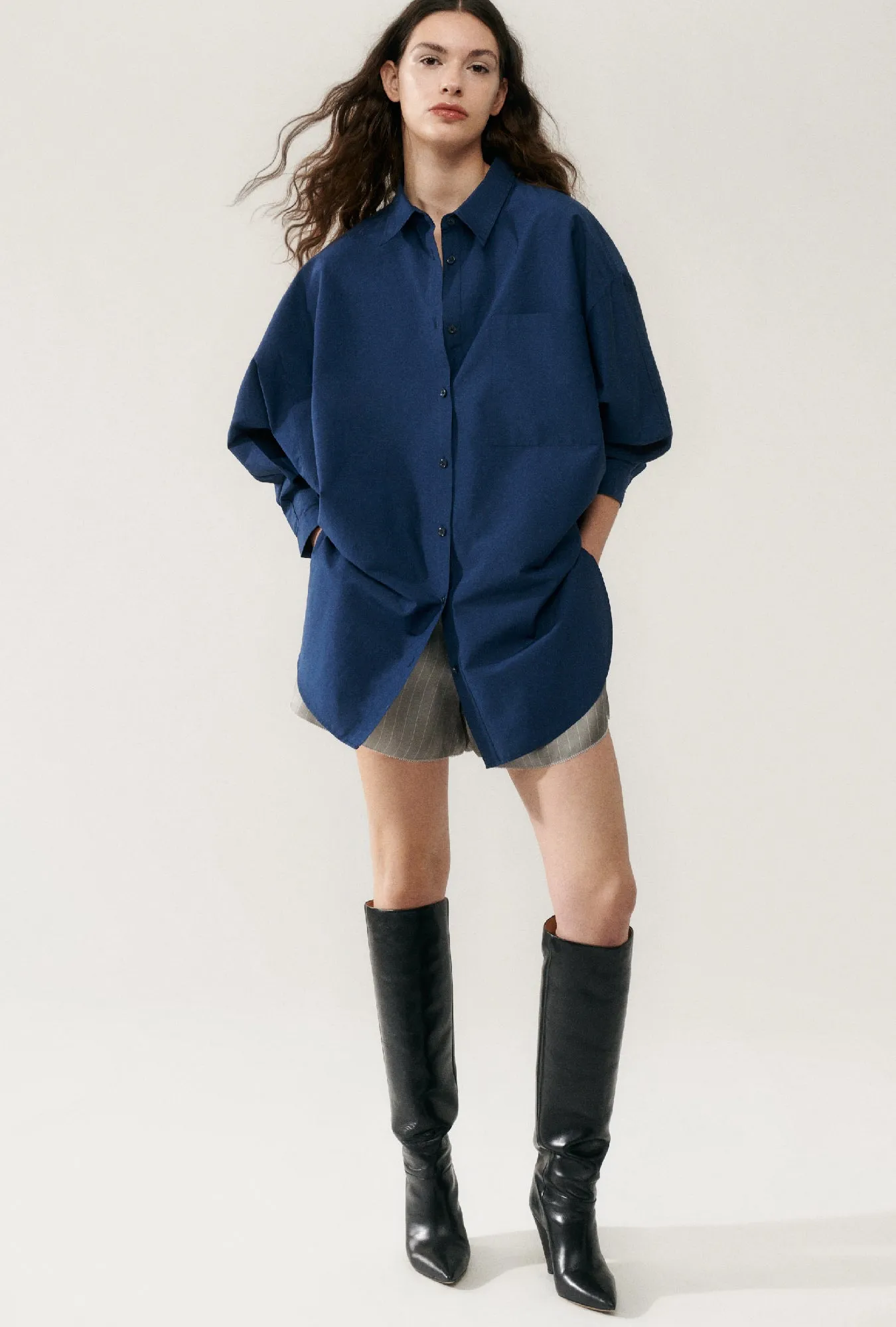 Cotton Silk Round Shirt Midnight sold by Silk Laundry