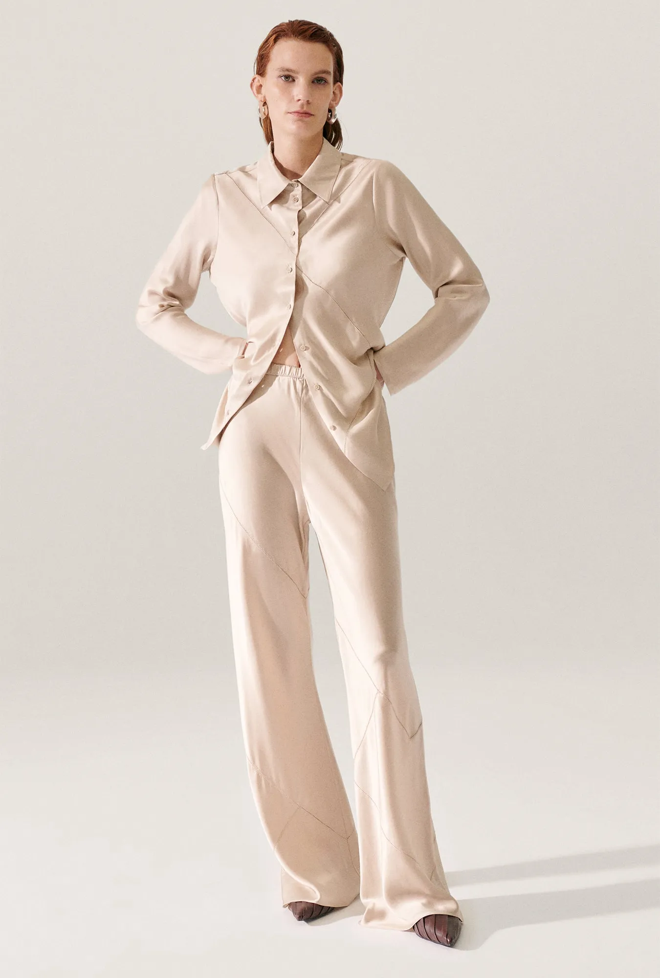 SPLICE BIAS CUT PANTS HAZELNUT sold by Silk Laundry
