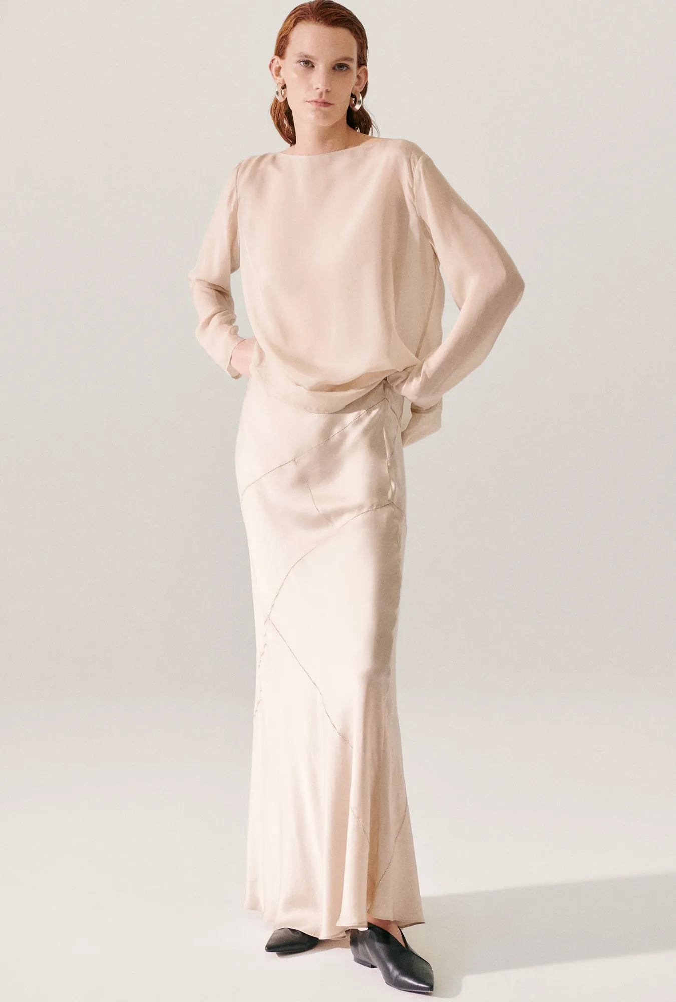 Splice Long Bias Cut Skirt Hazelnut sold by Silk Laundry product image thumbnail 5