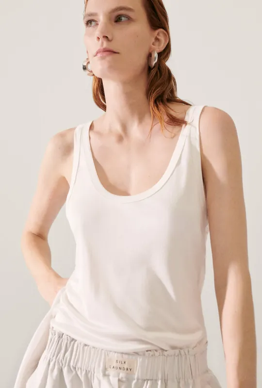 JERSEY SCOOP TANK WHITE sold by Silk Laundry