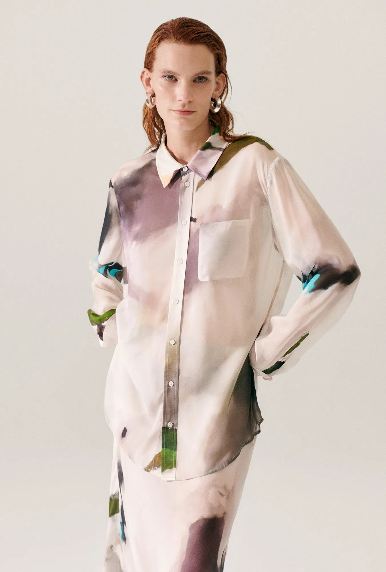 CHIFFON BOYFRIEND SHIRT PHOSPHATE sold by Silk Laundry