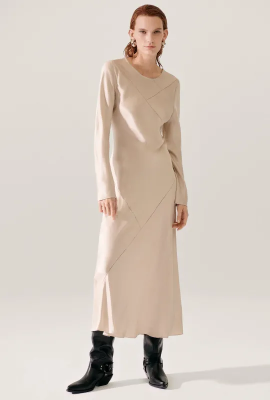 SPLICE FULL SLEEVE BIAS DRESS HAZELNUT sold by Silk Laundry