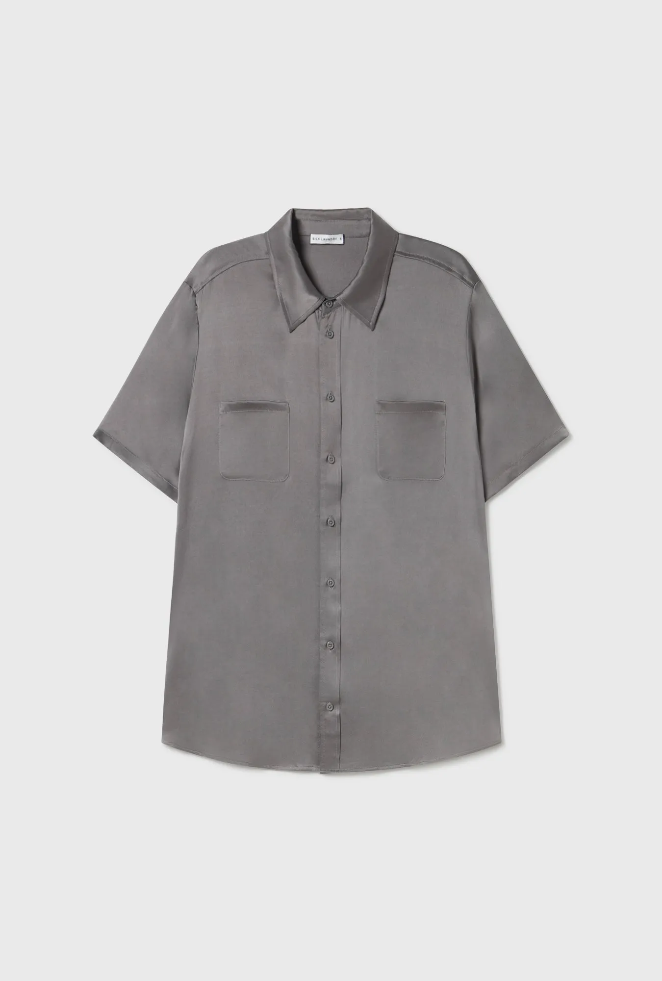 SHORT SLEEVE BOYFRIEND SHIRT GREY PEARL sold by Silk Laundry product image thumbnail 2