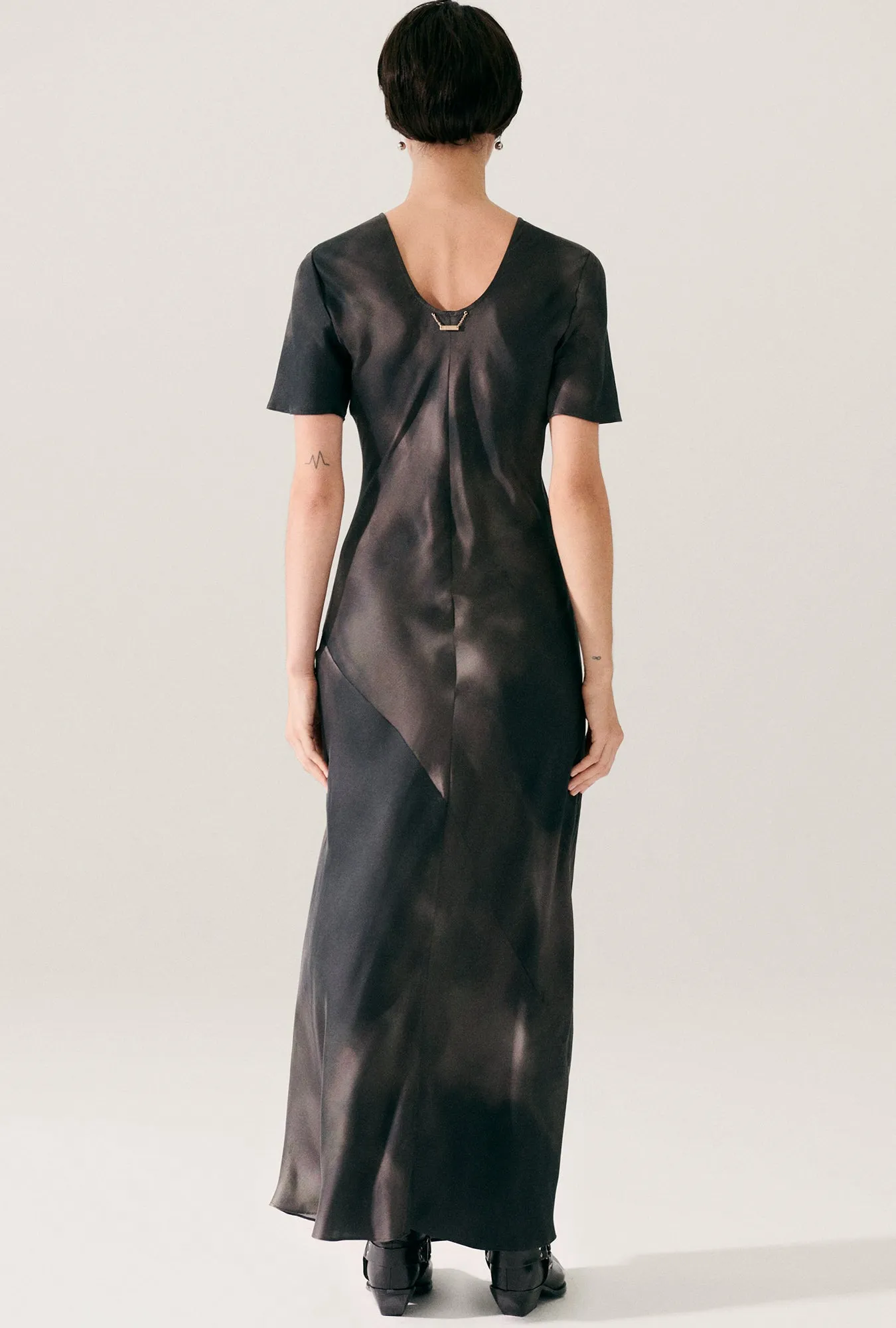 SHORT SLEEVE BIAS DRESS SMOKE sold by Silk Laundry product image thumbnail 3