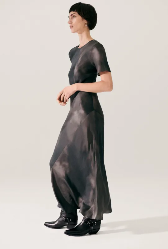 SHORT SLEEVE BIAS DRESS SMOKE sold by Silk Laundry