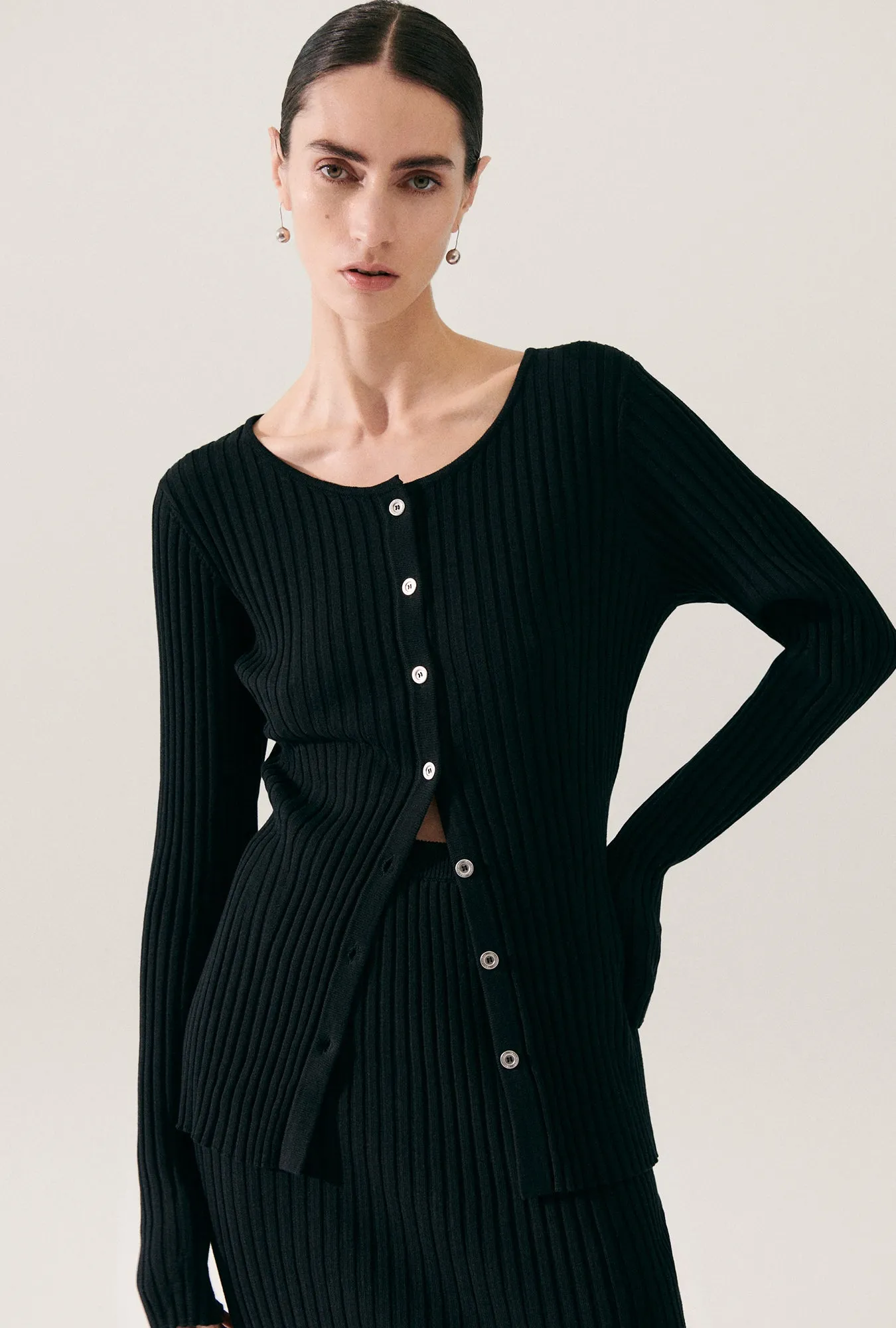 RIBBED CARDIGAN BLACK sold by Silk Laundry