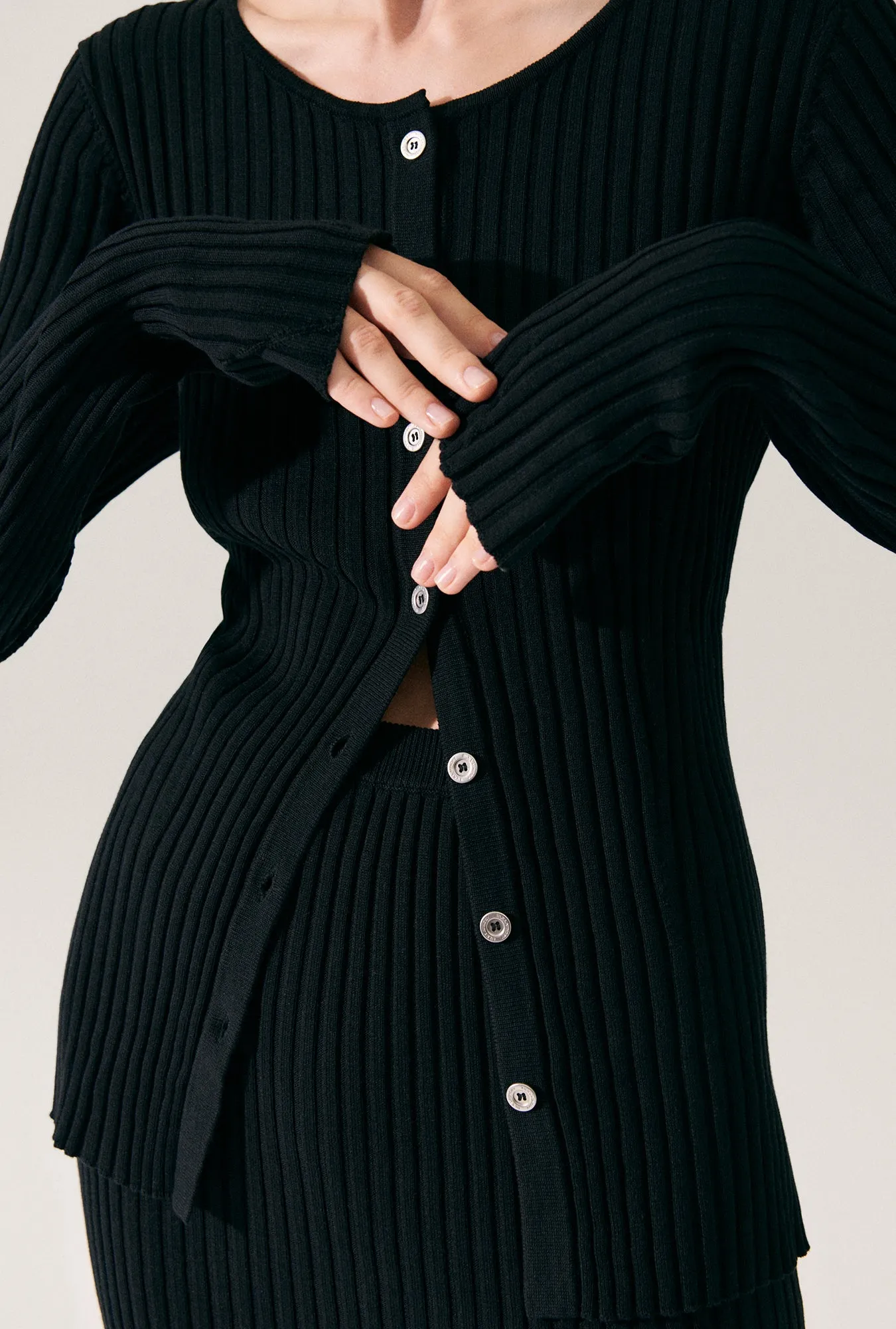 RIBBED CARDIGAN BLACK sold by Silk Laundry product image thumbnail 4
