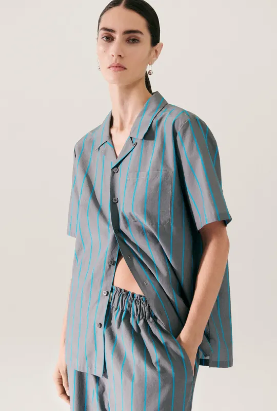 COTTON SILK CAMP SHIRT OXYGEN STRIPE sold by Silk Laundry