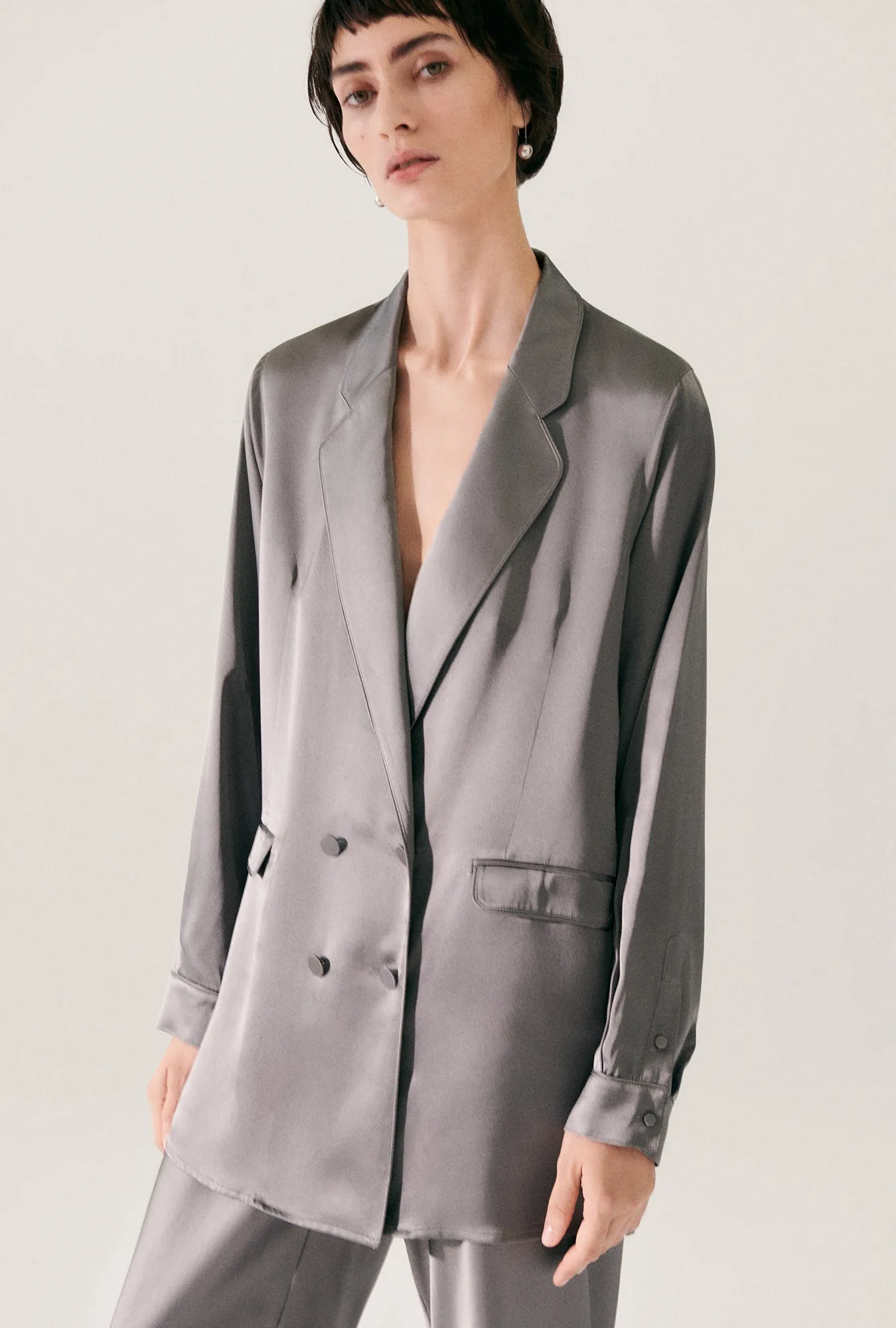 Relaxed Blazer Grey Pearl sold by Silk Laundry