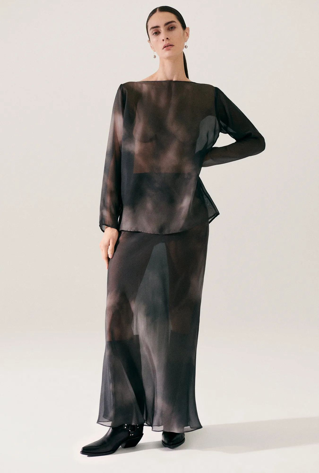 CHIFFON AUDREY TOP SMOKE sold by Silk Laundry