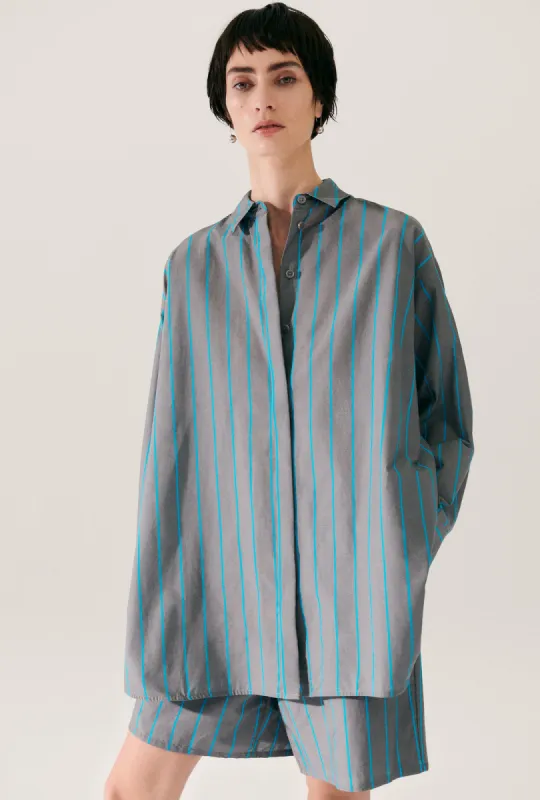 COTTON SILK MORNING SHIRT OXYGEN STRIPE sold by Silk Laundry