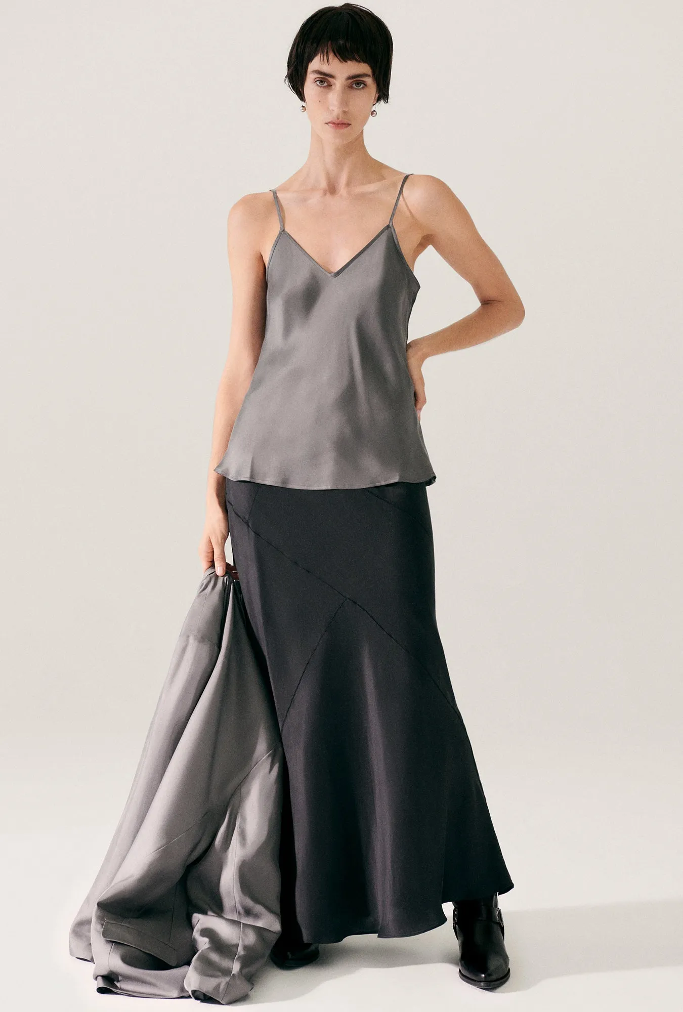 Splice Long Bias Cut Skirt Black sold by Silk Laundry
