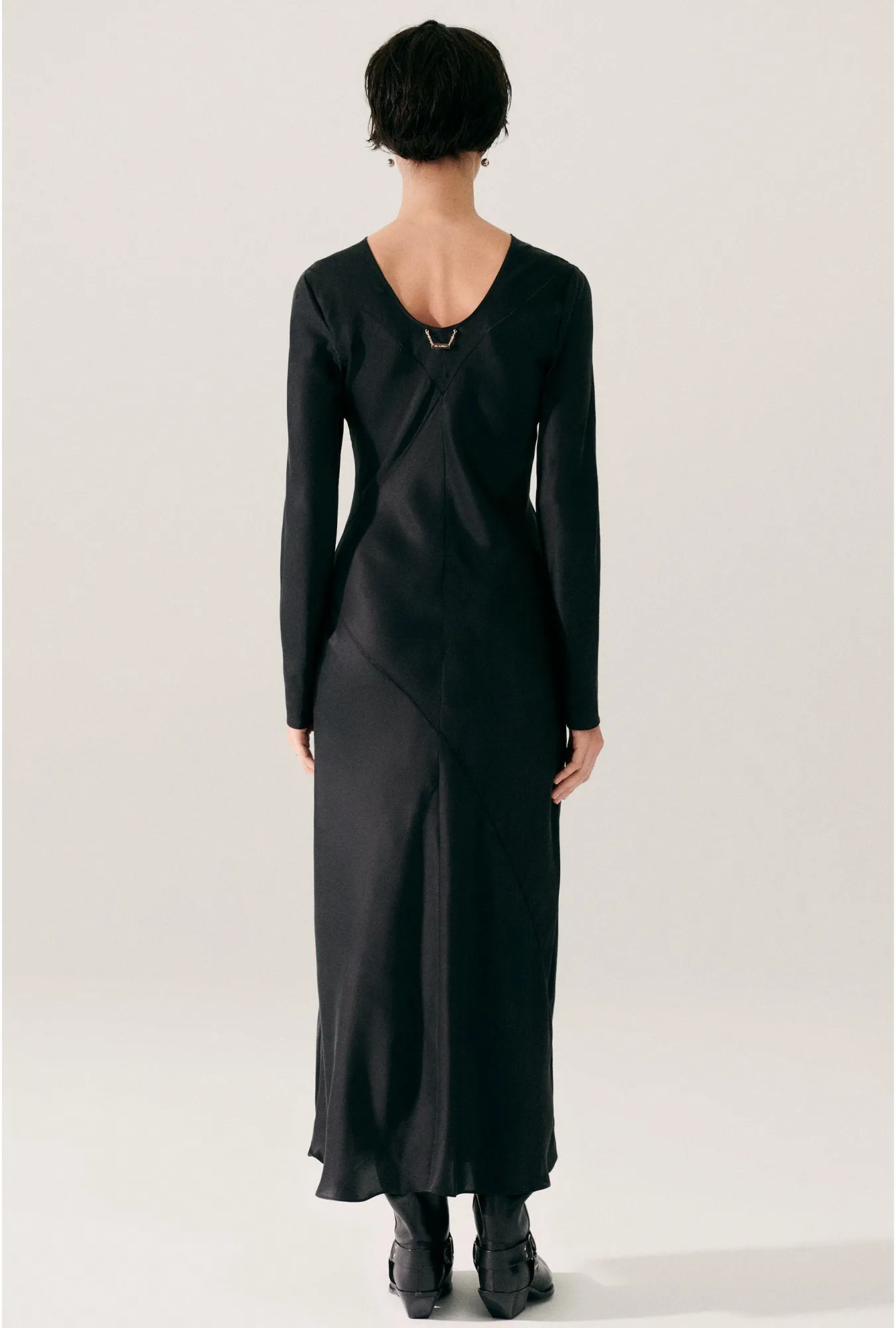 SPLICE FULL SLEEVE BIAS DRESS BLACK sold by Silk Laundry product image thumbnail 4