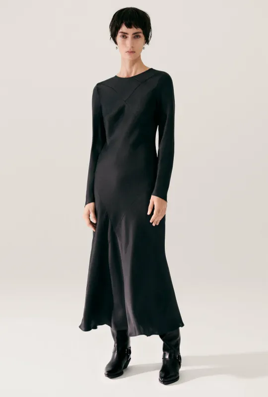 SPLICE FULL SLEEVE BIAS DRESS BLACK sold by Silk Laundry