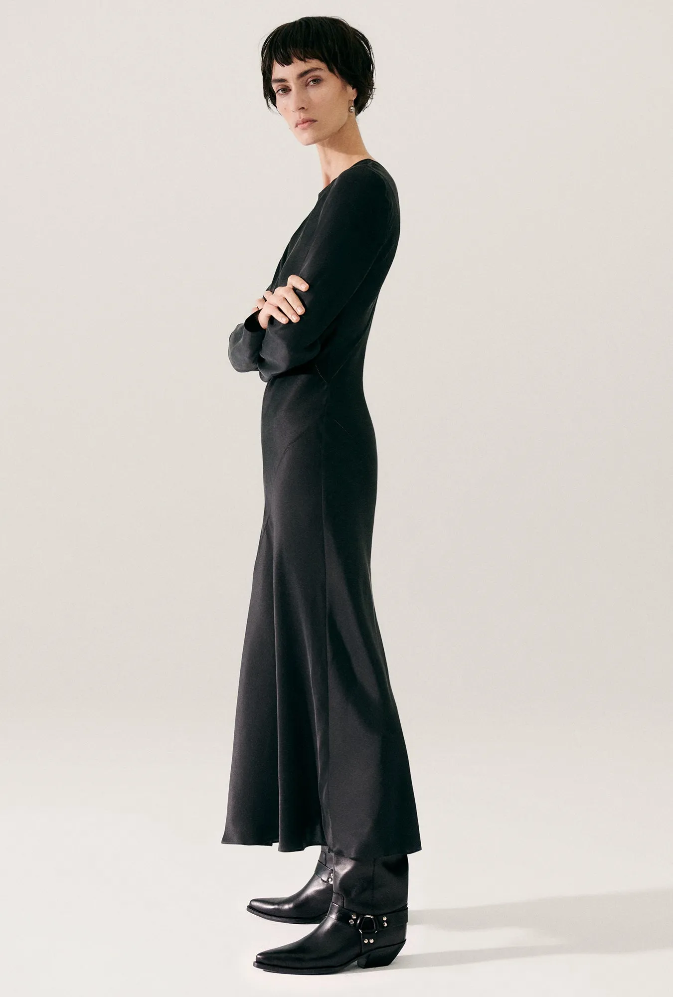 SPLICE FULL SLEEVE BIAS DRESS BLACK sold by Silk Laundry product image thumbnail 3