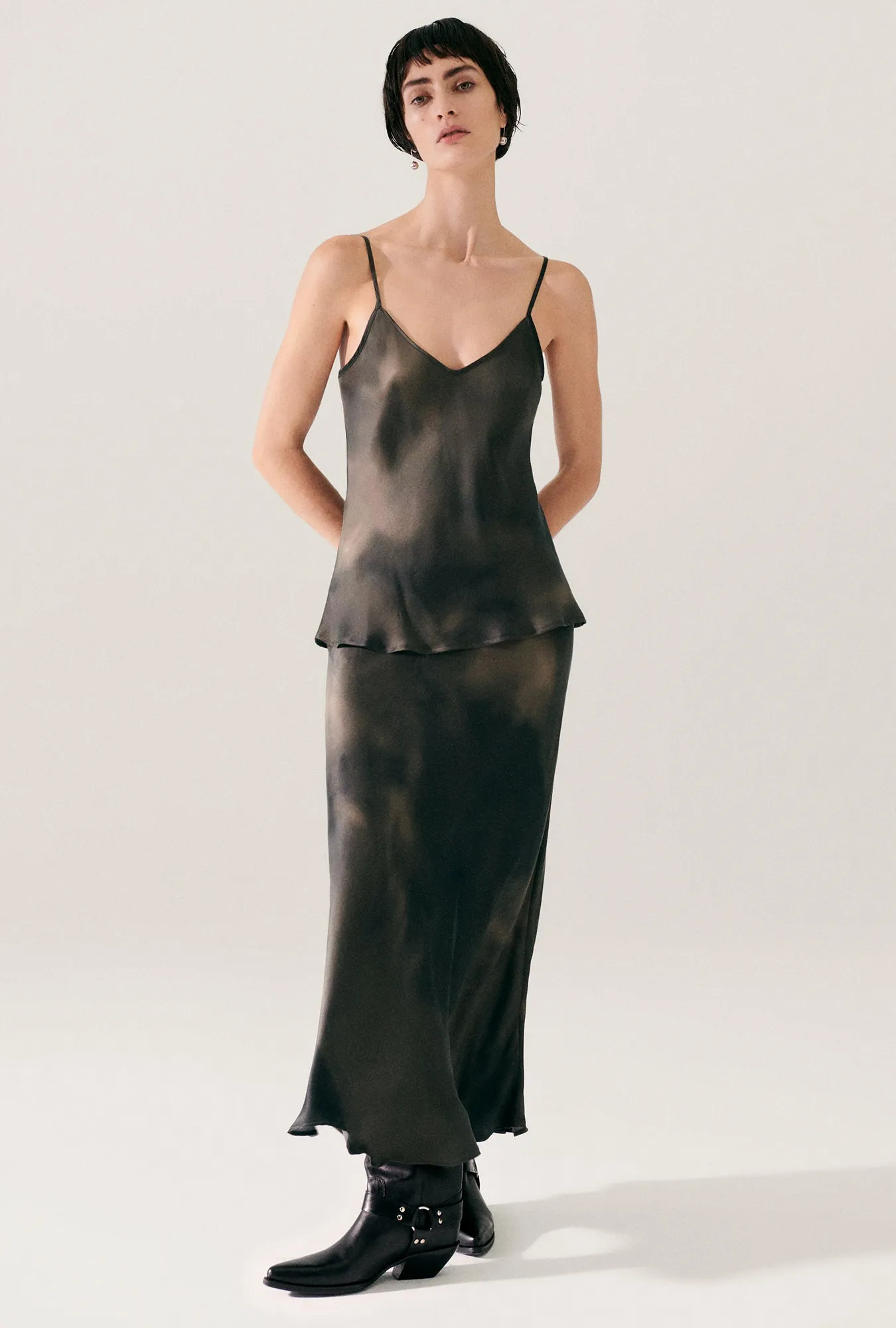 BIAS CUT CAMI SMOKE sold by Silk Laundry