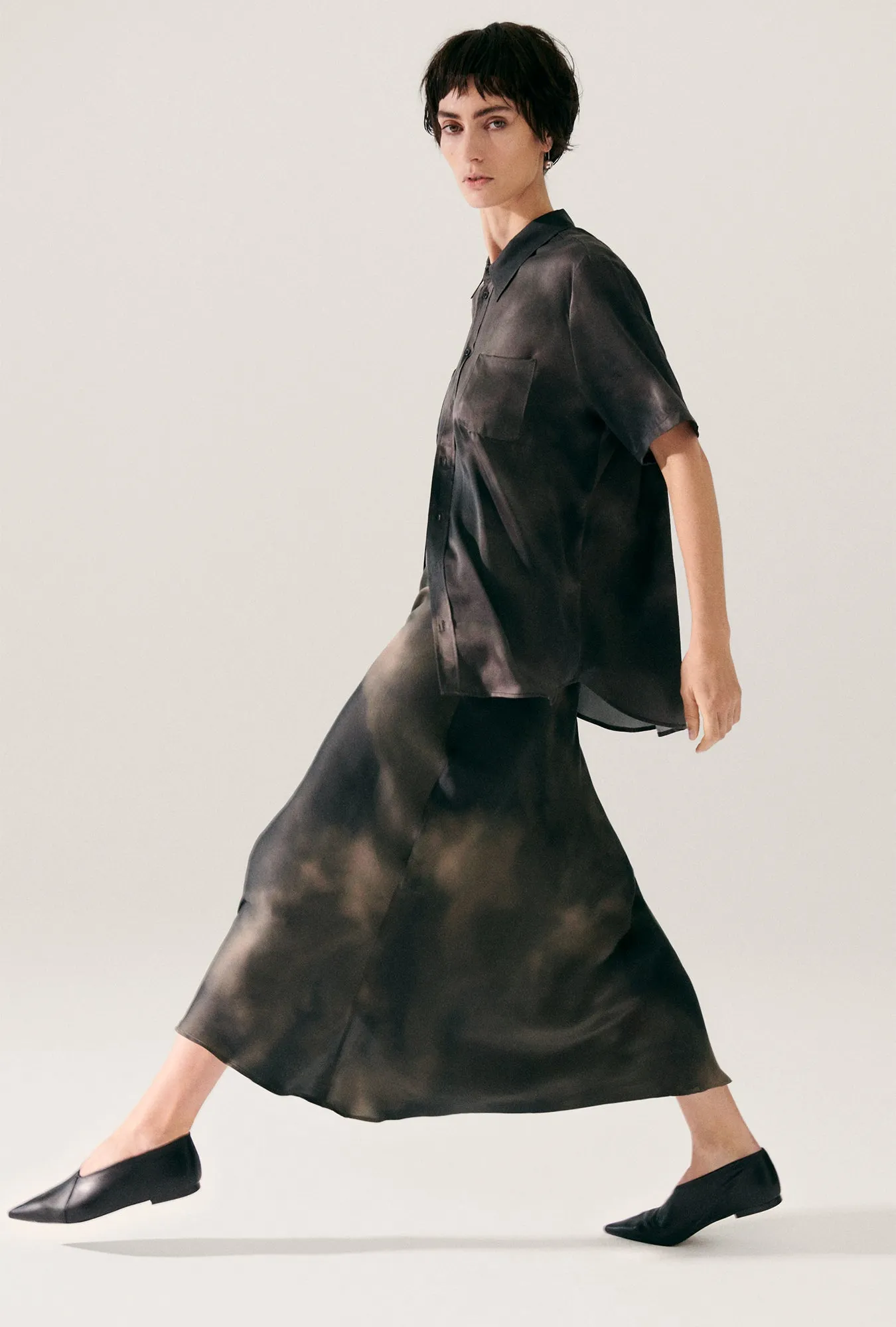 LONG BIAS CUT SKIRT SMOKE sold by Silk Laundry product image thumbnail 5