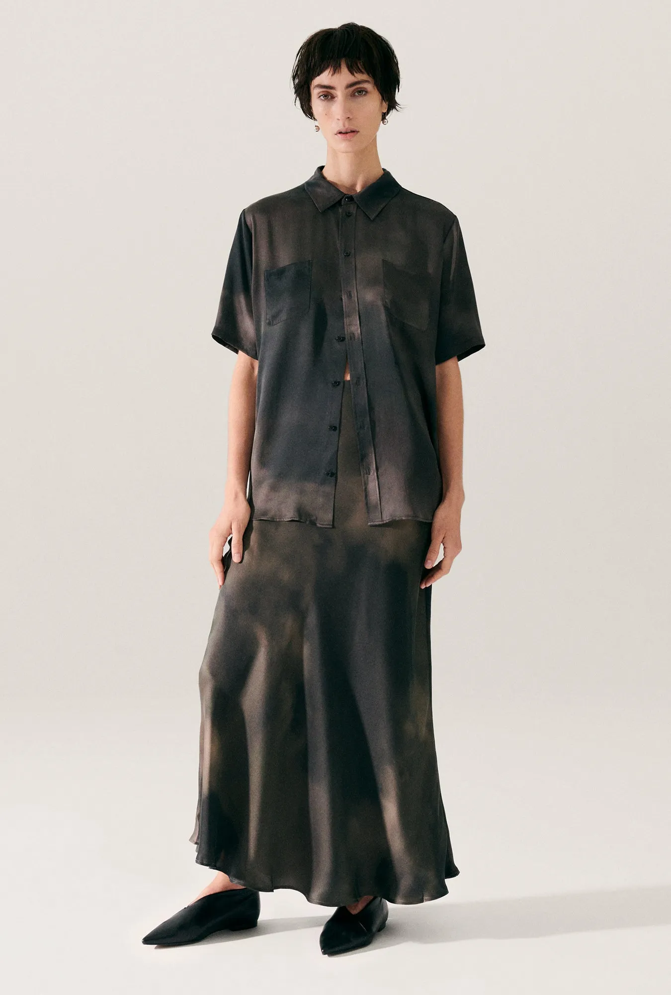 LONG BIAS CUT SKIRT SMOKE sold by Silk Laundry product image thumbnail 3