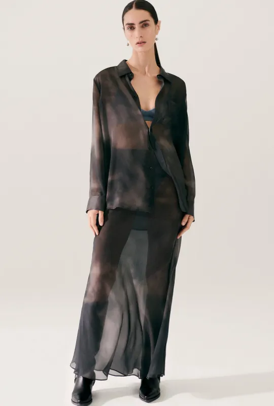 Chiffon Long Bias Cut Skirt Smoke sold by Silk Laundry