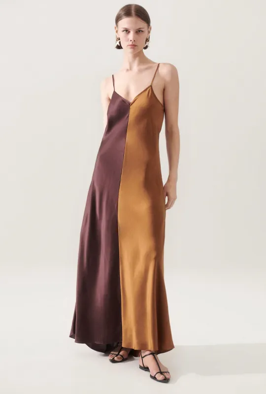 TWO TONE DRESS CACAO/VAN DYKE BROWN sold by Silk Laundry