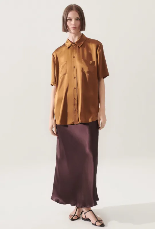 SHORT SLEEVE BOYFRIEND SHIRT VAN DYKE BROWN sold by Silk Laundry