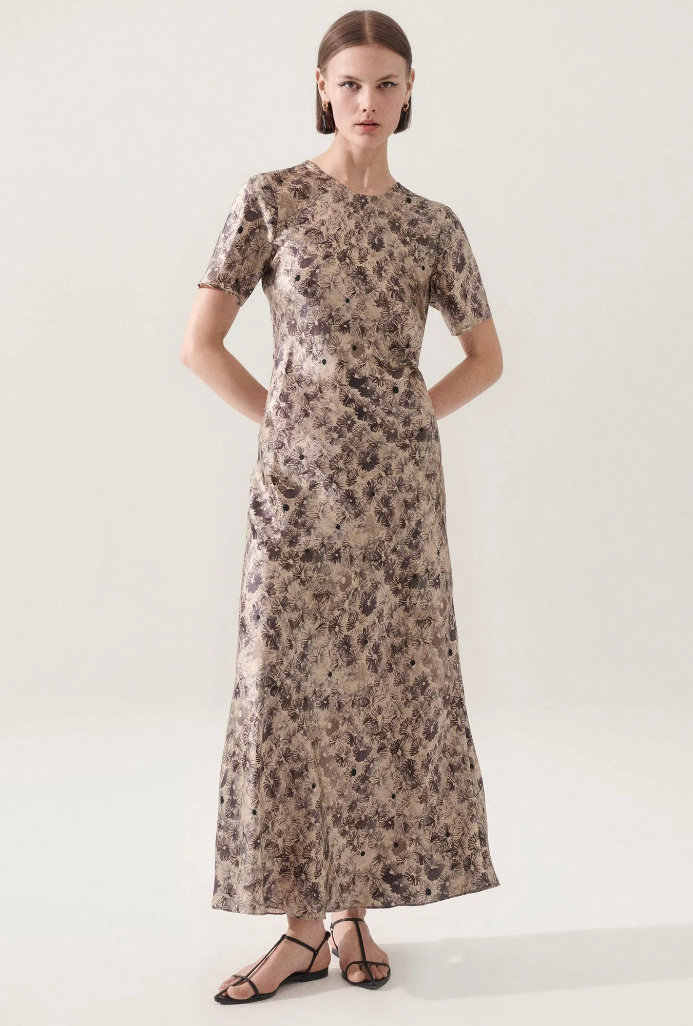 SHORT SLEEVE BIAS DRESS ASTER FLORAL sold by Silk Laundry